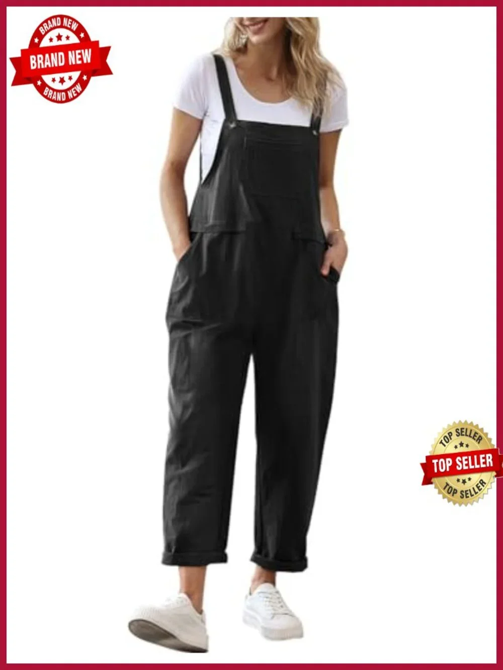 Womens Baggy Cotton Overalls with Pockets Loose Jumpsuit